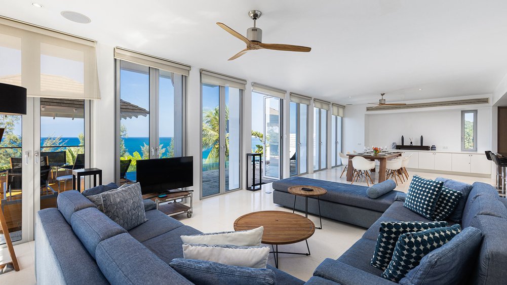 Elite Havens - Villa Napalai - Private 4-bedroom Modern Hilltop Retreat Overlooking Surin Beach - Spacious living and dining area